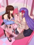  3girls bb_(fate) bb_(fate/extra) bow breasts casual cleavage cum drinking_straw facial fate/extra fate/extra_ccc fate/grand_order fate_(series) fellatio fff_threesome food futa_with_female futanari group_sex hair_bow handjob highres holding_hands ice_cream kishinami_hakuno_(female) long_hair mash_kyrielight multiple_girls nudiedoodles oral pink_hair purple_hair restaurant shared_drink stealth_fellatio stealth_handjob stealth_sex sundae sweat table threesome x-ray 