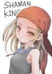  1girl absurdres armpit_peek bandana bead_necklace beads black_dress blonde_hair breasts brown_eyes commentary_request copyright_name dress highres jewelry kyouyama_anna long_hair necklace red_bandana reo_(salmomomon) shaman_king small_breasts solo 