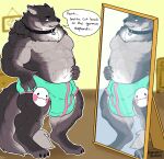  abs anthro belly bodily_fluids bulge canid canine canis chubby_male clothing collar detailed_bulge exhausted flexing flexing_bicep flexing_both_biceps fur green_clothing green_eyes grey_body grey_fur hand_on_stomach khrunkisillegal male mammal maned_wolf mask mirror mirror_reflection musclegut muscular muscular_male one_eye_closed pecs reflection sharp_teeth simple_background solo sweat sweatdrop tall teeth tongue underwear vein veiny_arms white_body white_fur wink wolf 