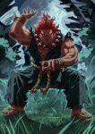 1boy akuma_(street_fighter) colored_sclera dougi highres male_focus muscular muscular_male red_hair red_sclera rope_belt sandals short_hair short_ponytail solo street_fighter yagi2013 