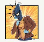  anthro benjamin_mcknight blue_body brown_hair clothed clothing deadassspider dinosaur eyewear glasses hadrosaurid hair i_wani_hug_that_gator male marvel ornithischian parasaurolophus purple_eyes reptile scalie solo spider-man_(series) spider_sense 