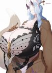  2_horns 2d_(artwork) absurd_res accessory anthro big_breasts big_muscles biped black_bra black_clothing black_lingerie black_panties black_underwear blue_hair bra breast_squish breasts brown_body brown_fur bulging_breasts canid canine chest_tuft chinese_hairpin cleavage clothed clothing colored crotch_tuft denyfake dipstick_tail eyes_closed female fox fur hair hair_accessory hair_bun hand_on_own_breast hartgi_(anx550) haru_(anx550) hi_res horn huge_breasts huge_muscles lace lace_bra leg_scar lingerie long_hair mammal markings mature_anthro mature_female muscular muscular_anthro muscular_female panties portrait prick_ears purple_scar red_horn scar signature simple_background solo squish straps tail tail_markings thick_thighs thigh_scar three-quarter_portrait tuft underwear vein veiny_arms veiny_legs veiny_muscles white_background 
