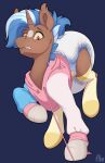  absurd_res ailoy4 big_diaper blue_hair brown_body brown_fur clenched_teeth clothed clothing crop_top_sweater diaper equid equine feral friendship_is_magic fur furgonomics hair hasbro hi_res hooves horn horse infantilism legwear looking_down male mammal my_little_pony onesie red_eyes shocked shocked_expression signature solo stockings sweater tail teeth thick_thighs topwear tripping unicorn yellow_sclera 