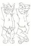  absurd_res anthro barefoot briefs briefs_only clothed clothing dakimakura_design feet hand_on_underwear hi_res hyena line_art lying male mammal mushketeery mushy_(mushketeteery) pawpads smile solo topless underwear underwear_only 