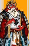  asian_clothing asian_mythology clothing crave_saga crown deity east_asian_clothing felid fur gintrieu headgear hi_res japanese_clothing kimono male male/male mammal mythology pantherine red_body red_fur rope stripes tiger yatanokagami yellow_eyes 