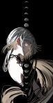  1girl absurdres backless_outfit black_background crescent_moon gawako gibbous_moon grey_eyes grey_hair half_moon highres long_hair looking_at_viewer moon moon_phases original solo 