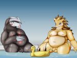  anthro balls belly belly_overhang big_butt blush blush_lines butt duo excadrill flaccid foreskin generation_1_pokemon generation_5_pokemon genitals half-erect hand_on_stomach hi_res humanoid_genitalia humanoid_penis krowbutt legs_in_water looking_at_another male moobs nintendo nude overweight overweight_anthro overweight_male penis pokemon pokemon_(species) pokemorph pool pool_toy sandslash sitting slightly_chubby small_penis thick_thighs water 
