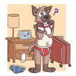  aircraft airplane anthro barefoot blue_briefs blue_clothing blue_underwear briefs briefs_only brown_body brown_eyes brown_fur brown_nose clothed clothing colored_seam_underwear detailed_background drawer feet footwear fur hi_res holding_clothing holding_object holding_underwear hyena inside lamp luggage_case male mammal mushketeery mushy_(mushketeteery) open_drawer picture_frame question_mark red_briefs red_clothing red_underwear simple_background smile socks solo tan_background tighty_whities topless underwear underwear_only white_background white_briefs white_clothing white_seam_briefs white_seam_underwear white_sock white_underwear 