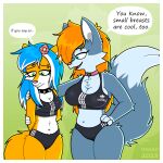  1:1 accessory alex_(danna_nsfw270) anthro belly big_breasts big_butt black_clothing blue_eyes blue_hair border bottomwear bra breasts butt canid canine canis choker chubby_female clothed clothing danao danna_nsfw270 danna_nsfw270_(artist) duo english_text female female/female flower fluffy fluffy_tail fox fur goth green_eyes hair heather heather_(danna_nsfw270) hi_res jewelry makeup mammal meme necklace orange_hair panties piercing plant simple_background size_difference slightly_chubby small_breasts smaller_female smile tail taller_female text thick_thighs trend underwear white_border wide_hips wolf 