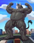  2023 5_toes adios anthro armpit_hair asinus balls barefoot black_body black_fur black_hair black_nipples blue_sky body_hair chest_hair city cityscape cloud donkey equid equine eyewear feet flaccid flexing_both_biceps fur genitals glasses grass hair hi_res humanoid_genitalia humanoid_penis macro male mammal nipples nude overweight overweight_anthro overweight_male pecs penis plant sky solo street tail tail_tuft thick_thighs toes tree tuft 