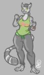  anthro braided_hair braided_ponytail clock clothing female hair hi_res humanoid lemur mammal ponytail prehensile_feet prehensile_tail primate shirt solo strepsirrhine sweatpants tail topwear vuko-jebina watch workout_clothing yellow_sclera 