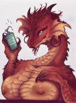  anthro beard breasts claws dragon ear_piercing ear_ring eyelashes facial_hair female hand_on_breast hi_res holding_breast lipstick looking_at_viewer lotion magic makeup nipples piercing reptile ring_piercing scalie serum shon2 solo 