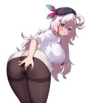  ass black_pantyhose black_thighhighs blush bra_visible_through_clothes braid breasts cameltoe food from_behind fruit hair_between_eyes hair_ornament hairclip hat large_breasts light_blush looking_at_viewer melon mingyin_meion_(vtuber) mole mole_under_eye multicolored_hair necktie one_side_up open_mouth original pantyhose pink_eyes pink_hair pink_necktie shirt shuibo single_hair_ring sleeves_rolled_up spreading squishing streaked_hair thighhighs thighs two-tone_hair virtual_youtuber white_hair white_shirt 