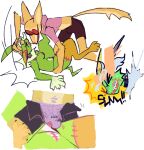  anthro bulge_on_pussy bulge_rubbing canid canine canis comic curtis_(rotgut12) dijon_(guncht) duo eeveelution female fur generation_1_pokemon green_body green_fur guncht jackal jolteon male male/female mammal nintendo pokemon pokemon_(species) shiny_pokemon trans_(lore) trans_man_(lore) yellow_body yellow_fur 