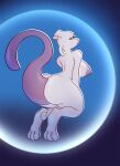 2023 anthro areola big_breasts big_butt breasts butt digital_media_(artwork) female generation_1_pokemon hi_res legendary_pokemon looking_at_viewer looking_back looking_pleasured mewtwo nintendo nipples nude pokemon pokemon_(species) purple_body simple_background sjevi solo tail thick_thighs wide_hips 