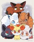  :&lt; alolan_vulpix artist_name blue_eyes blush closed_mouth english_text fang fennekin fox grin hisuian_zorua kiirono looking_at_viewer nickit no_humans one_eye_closed paw_print pokemon pokemon_(creature) red_eyes simple_background smile tail vulpix yellow_eyes zorua 