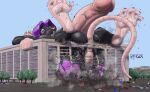  2017 anthro balls big_penis black_body black_fur building building_destruction butt car city destruction ear_piercing eye_scar facial_scar feet fur genitals hair huge_penis humanoid_genitalia humanoid_penis hyper hyper_genitalia hyper_penis intersex kain_(pestie) kencougr macro mammal micro murid murine paws penis piercing plant purple_hair rat rodent scar solo tree vehicle vehicle_destruction 