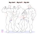  3boys abs ass bara biceps big_pants/big_jakt_(meme) blush completely_nude double_biceps_pose english_text faceless faceless_male flaccid flexing foreskin from_behind full_body girthy_penis happy heart highres huge_ass large_pectorals large_penis large_testicles looking_at_another male_focus meme multiple_boys muscular muscular_male navel nipples nude original pectorals penis quuynart smile standing stomach testicles thick_thighs thighs thumbs_up 
