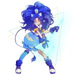  animal_ears blue_eyes blue_gloves blue_hair blue_skirt bubble_skirt commentary cure_gelato full_body fur_trim gloves grin guitar high_ponytail highres instrument kirakira_precure_a_la_mode lion_ears lion_girl lion_tail long_hair magical_girl one_eye_closed precure qianxia_yell skirt smile symbol-only_commentary tail tategami_aoi wide_ponytail 