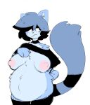  anthro areola avian belly big_belly big_breasts bird black_eyes black_hair blue_body blue_fur blue_hair breasts caeleste clothed clothing domestic_cat felid feline felis female fur hair hi_res huge_breasts mammal multicolored_hair navel nipples pregnant raised_clothing raised_topwear shirt sinclaire_(caeleste) solo standing thick_thighs topwear 