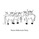  ambiguous_gender black_and_white clothing colorless costume english_text equid equine feral group hooves horn horse line_art line_art_only mammal monochrome music simple_background tail text unicorn unicorn_horn war_and_peas white_background 
