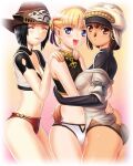  3girls :d ^_^ animal_nose aphmau archived_source ass bare_shoulders black_hair breasts brown_eyes brown_hair brown_panties cameltoe cat_girl cat_tail cleavage closed_eyes closed_mouth earrings facing_another final_fantasy final_fantasy_xi girl_sandwich gold_trim hands_on_another&#039;s_back hands_on_another&#039;s_shoulders hat hume jewelry lower_teeth_only medium_breasts mihli_aliapoh mithra_(ff11) multiple_girls najelith navel open_mouth panties parted_lips partially_undressed pink_lips red_headwear red_panties ringed_eyes sandwiched shirt short_hair short_sleeves smile standing tail tail_around_waist tail_through_clothes taisai_soft teeth thighs underwear white_headwear white_panties white_shirt 