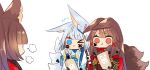  &gt;_o 3girls akagi_(azur_lane) akagi_(plum_and_snow)_(azur_lane) amagi_(azur_lane) animal_ear_fluff animal_ears annoyed azur_lane black_kimono blue_eyes brown_hair chibi ears_down facepaint fox_ears fox_girl fox_tail grey_hair hagoita holding holding_paintbrush japanese_clothes kaga_(azur_lane) kaga_(white_fox&#039;s_new_year)_(azur_lane) kimono kitsune long_hair multiple_girls official_alternate_costume one_eye_closed paddle paint_on_body paintbrush putimaxi red_eyes squiggle tail white_kimono x 