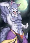  abs absurd_res anthro armpit_hair blue_body body_hair bottomwear bulge canid canine canis capcom claws clothed clothing darkstalkers detailed_bulge digital_media_(artwork) fur hair hi_res jockstrap jon_talbain light looking_at_viewer male mammal moon moonlight muscular muscular_anthro muscular_male nipples open_mouth pants pecs pinup pistacho pose pubes simple_background smile solo tail teeth underwear were werecanid werecanine werewolf white_body wolf 