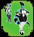  alien ben_10 big_breasts blue_body blue_skin breasts cartoon_network curvy_figure digital_media_(artwork) duo female galvan_(ben_10) grey_body grey_skin hi_res kineceleran not_furry short_stack simple_background thick_thighs urusee584 