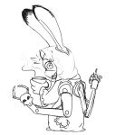  anthro beverage bionics coffee crossover disney ears_up female hi_res judy_hopps lagomorph leporid line_art looking_at_viewer mammal rabbit science_fiction simple_background solo spoof_(artist) surprise warhammer_(franchise) white_background zootopia 