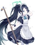  &lt;key&gt;_(robot)_(blue_archive) 1girl absurdly_long_hair absurdres apron aris_(blue_archive) aris_(maid)_(blue_archive) black_dress black_hair blue_archive blue_eyes blue_ribbon bright_pupils closed_mouth dress frilled_apron frills green_halo halo highres long_hair maid maid_apron maid_headdress neck_ribbon official_alternate_costume pantyhose ponytail puffy_short_sleeves puffy_sleeves ribbon ringed_eyes shan_(ti0n) short_sleeves simple_background smile solo very_long_hair white_apron white_background white_pantyhose white_pupils 