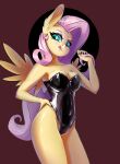  absurd_res anthro anthrofied biped black_eyeshadow black_latex black_nails breasts cleavage clothed clothing colored_nails digital_media_(artwork) ear_tuft equid equine eyeshadow female fluttershy_(mlp) friendship_is_magic fur glistening glistening_body glistening_clothing glistening_skin hair hand_on_hip hasbro hi_res i_love_hurt latex latex_leotard leotard licking licking_lips licking_own_lips long_ears looking_at_viewer makeup mammal my_little_pony nails navel_outline pegasus pink_hair pink_tail simple_background solo spread_wings suggestive tail teal_eyes tongue tongue_out tuft wings yellow_body yellow_fur 