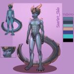 2023 adoptable anthro balls black_eyes blue_sclera claws digital_media_(artwork) dragon erection fan_character genitals hi_res horn looking_at_viewer male nipples nude penis scarlet_side simple_background solo 