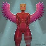  2023 abs absurd_res bag blush faceless_character faceless_male fan_character genitals girly hi_res humanoid looking_at_viewer male mammal nipples pussy scarlet_side solo wings 