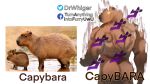  1boy animal ass back bara capybara capybara_boy dr_whiger feet_out_of_frame from_behind furry furry_male glowing glowing_eye highres jojo_pose looking_back male_focus menacing_(jojo) muscular muscular_male original photo_inset pun short_hair sound_effects steam 