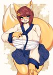  absurd_res accessory anthro asian_clothing big_breasts big_tail blue_eyes blush bottomwear breasts brown_hair canid canine chest_wraps clothing curvy_figure east_asian_clothing eyebrows female fluffy_ears fox hair hair_accessory hairpin hana_(keep0621) hanbok hi_res huge_breasts inner_ear_fluff korean_clothing looking_at_viewer mammal multicolored_body open_mouth short_hair skirt solo tail tailzkim thick_thighs tuft two_tone_body wraps 