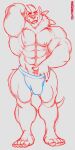  5_fingers 5_toes abs anthro big_muscles clothing dusk_lycanroc feet fingers generation_7_pokemon genitals hand_in_underwear hi_res looking_at_viewer lycanroc male modem_redpill muscular muscular_male nintendo nipples open_mouth pecs penis penis_base pinup pokemon pokemon_(species) pose raised_arm rocky_(jakewolf00) solo teasing toes underwear 