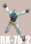  absurdres brown_background character_name falling gundam highres ishiyumi mecha mobile_suit mobile_suit_gundam no_humans open_hands orange_eyes robot rx-78-2 simple_background solo v-fin 