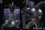  alien alien_(franchise) anthro anus aroused back_spikes biped black_body bodily_fluids breath bubble_butt butt claws curvy_figure dead_by_daylight digital_media_(artwork) duo exoskeleton eyeless faceless_character faceless_male female foot_on_table frill_(anatomy) furniture genital_fluids genitals hi_res hiding human humanoid male male/female mammal mature_female nude pussy pussy_juice question_mark rear_view searching simple_background sitting spikes spikes_(anatomy) step_pose table tail teeth thick_thighs wide_hips xenomorph xenomorph_queen zenfry 