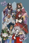  3boys 4girls absurdres ash_(fire_emblem) askr_(fire_emblem) embla_(fire_emblem) feh_(fire_emblem_heroes) fire_emblem fire_emblem_awakening fire_emblem_heroes gcastelini highres japanese_clothes looking_at_viewer multiple_boys multiple_girls official_alternate_costume panne_(fire_emblem) panne_(new_year)_(fire_emblem) 