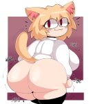  &lt;3 absurd_res animal_humanoid big_breasts big_butt blonde_hair blush bottomless breasts butt cat_humanoid clothed clothing english_text felid felid_humanoid feline feline_humanoid female hair hi_res huge_butt humanoid inner_ear_fluff legwear lewd_dorky looking_back mammal mammal_humanoid neco-arc onomatopoeia red_eyes shirt smile solo sound_effects text thick_thighs thigh_highs topwear tsukihime tuft type-moon white_body white_skin 
