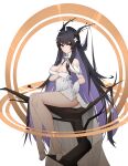  1girl absurdres aemilo antlers azur_lane bare_shoulders black_hair breasts cleavage detached_collar dress flower full_body gloves green_eyes hair_flower hair_on_horn hair_ornament half_gloves highres indomitable_(azur_lane) large_breasts long_dress long_hair looking_to_the_side nipple_slip nipples shiny_skin simple_background sitting solo very_long_hair white_background white_dress white_flower white_gloves 