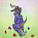  absurd_res angelohoshi balls bodypaint butt crocodile crocodilian crocodylid easter easter_balls easter_bunny easter_egg genitals hi_res holidays lagomorph leporid male mammal nude painted_balls piercing prosthetic rabbit reptile scalie solo 