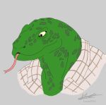  absurd_res anatomically_correct anthro beastars brown_eyes clothed clothing flat_colors gosha_(beastars) green_body green_scales hi_res humanoid komodo_dragon lizard louisl034 male monitor_lizard open_clothing open_shirt open_topwear realistic_eyes reptile scales scalie shaded shirt simple_background solo tongue tongue_out topwear 
