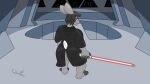  absurd_res angry anthro bear big_butt big_hands butt clothing hi_res inside lagomorph leporid lightsaber major_carter male mammal melee_weapon muscular pknicky_(pknicky) rabbit robe sith slightly_chubby solo star_destroyer star_wars weapon 