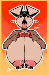  &lt;3 &lt;3_eyes anthro areola big_breasts bodily_fluids breasts canid canine canis clothed clothing clothing_lift domestic_dog female flashing kom_(komdog) komdog mammal nipple_piercing nipples open_mouth piercing shirt shirt_lift solo sweat tongue tongue_out topwear 