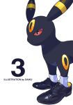  absurdres artist_name black_footwear closed_mouth commentary_request from_side frown highres no_humans pokemon pokemon_(creature) red_eyes ribbed_socks saiku_(zvlku) shoes simple_background socks solo standing umbreon white_background white_socks 