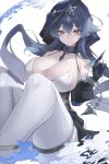 1girl bare_shoulders blue_hair blue_hood breasts claw_ring cleavage drill_locks genshin_impact highres kaneko_(bblogtinhan) large_breasts layla_(genshin_impact) long_hair looking_at_viewer pointy_ears solo thighs yellow_eyes 