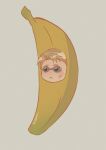  1boy banana blonde_hair blush cheekbones dyalexa food food_focus foodification fruit highres jujutsu_kaisen looking_ahead male_focus nanami_kento round_eyewear short_hair solo 