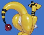  5:4 ampharos anthro anus biped blue_background breasts brown_eyes butt female generation_2_pokemon genitals hadmyway nintendo nipples pokemon pokemon_(species) pussy simple_background solo white_body yellow_body 